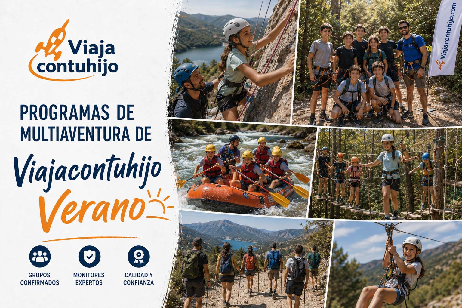 Monitores exclusivos de Viajacontuhijo acompa&ntilde;ando a familias monoparentales en un viaje multiaventura. Actividades al aire libre, diversi&oacute;n, seguridad y experiencias inolvidables para padres e hijos