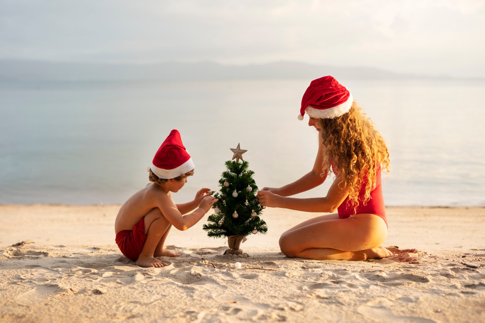 navidad monoparental en la playa riviera maya